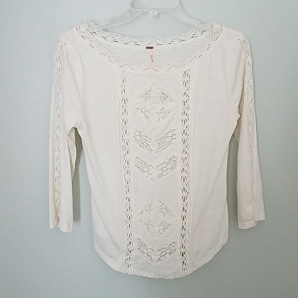 Free People Crochet Inset T Shirt Size XS - Picture 3 of 8
